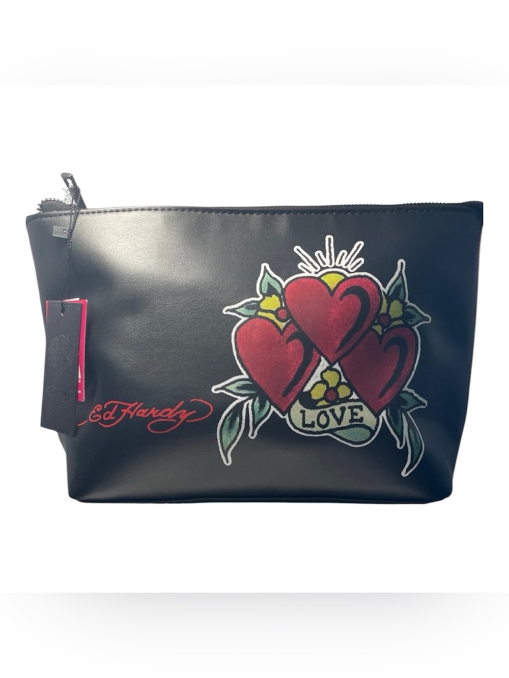 Ed Hardy Black Cosmetic Bag with Heart Design *